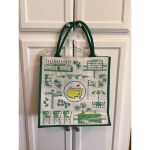 Masters Tournament Golf Tote Bag Icons Print Green Trim Shopping Bag